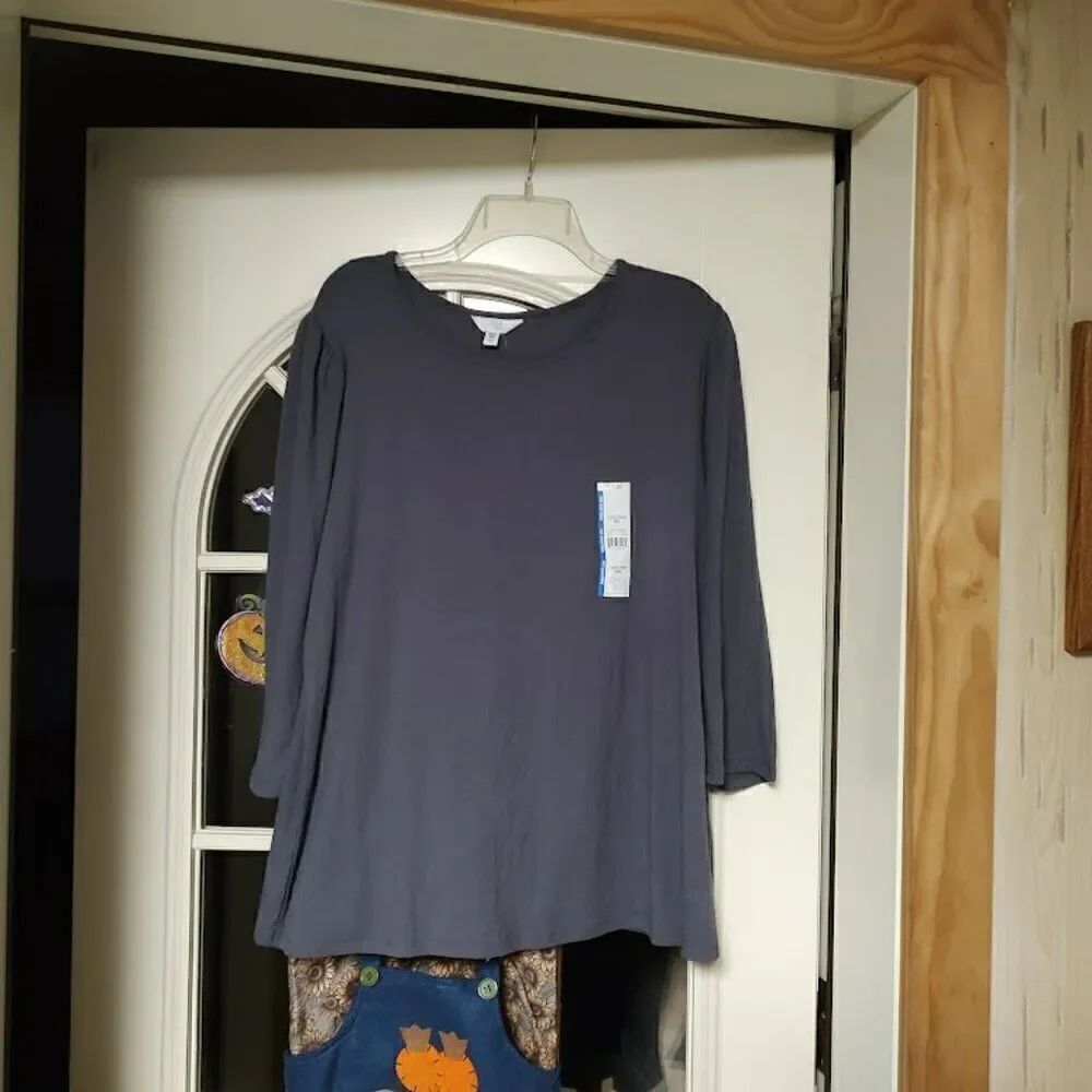 New Time And Tru Gray Puff Sleeve Rib Top 3/4 Sleeve Women's XXXL 22
